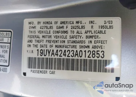 2003 Acura Cl 3.2 z USA, uszkodzony, nr VIN 19UYA42423A012853